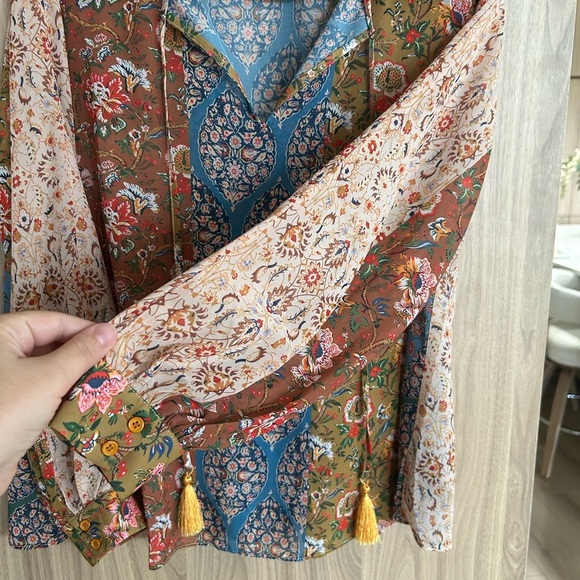 Joan Vass New York Blouse Long Sleeves Floral Patchwork Oversize Boho Large - Picture 5 of 9